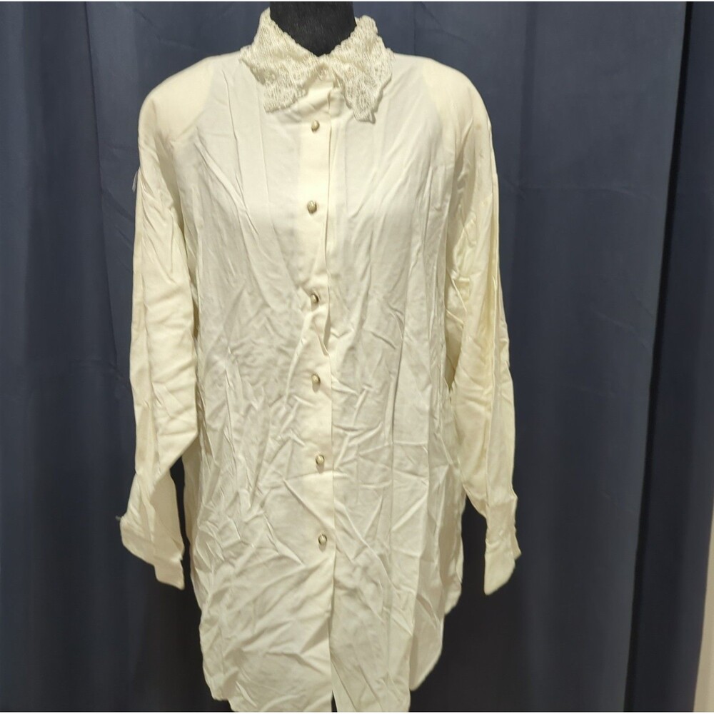Vintage 70's 80's Langtry Women's Shirt Crochet Collar Button Up Long Sleeve 2X